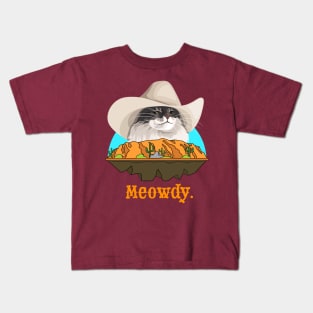 Meowdy Texas Cat Cowboy Meme Funny Internet Illustration Kids T-Shirt